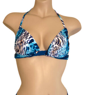 Aqua leopard multiway bikini top with teal on the reverse chest wrapped