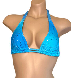double strap bikini top in blue rain print front view