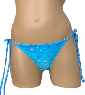 Low waist tie side ruched back bikini bottoms in blue rain print