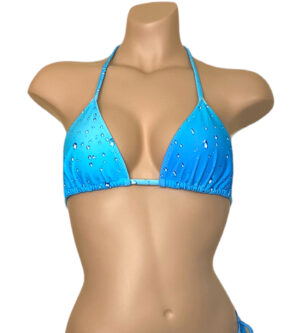Triangle bikini top in blue rain print front view