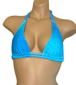 double strap bikini top in blue rain print front view