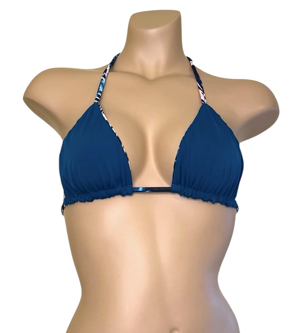 Aqua leopard triangle bikini top teal side