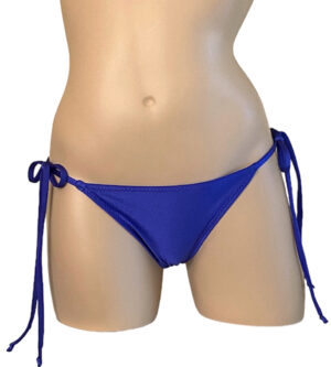 Low waist, tie side, ruched back bikini bottoms in royal blue front view