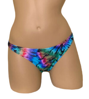 Tie dye low waist bikini bottoms front view
