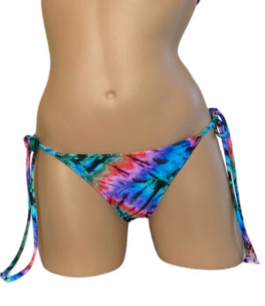 Low waist tie side ruched back bikini bottoms in tie dye print