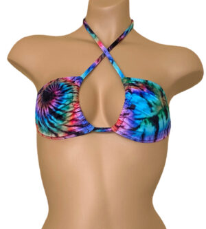 Tie dye triangle bikini top front view