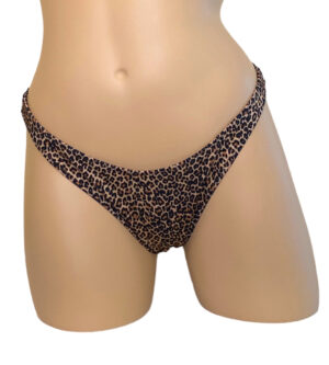 High cut ruched back cheetah print bikini bottoms front view