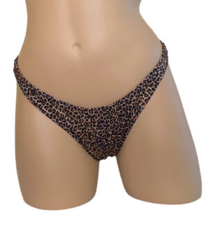 High cut ruched back cheetah print bikini bottoms