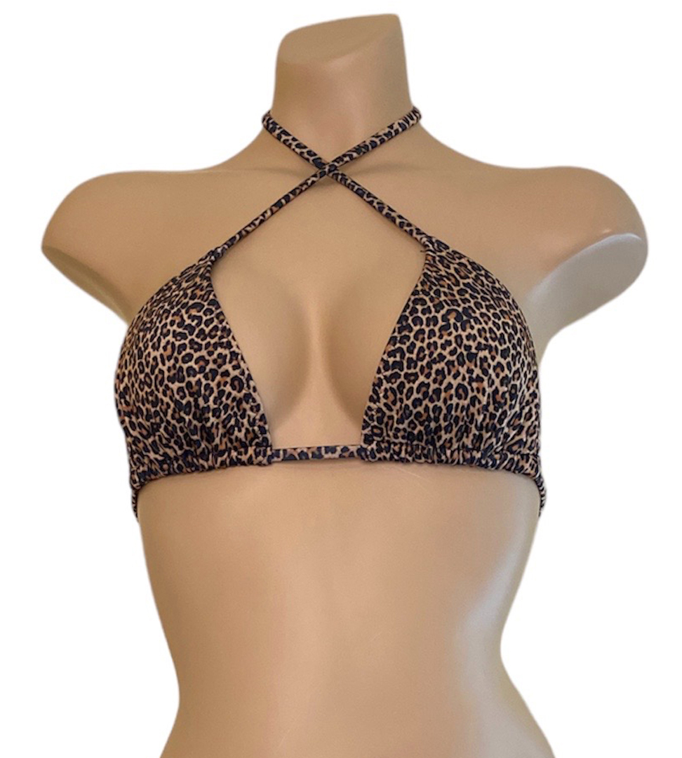 Cheetah print triangle bikini top criss crossed