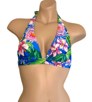 Halter bikini top in tropic floral print front view