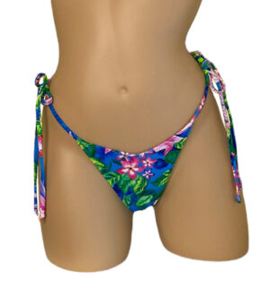 high cut v front cheeky tie side bikini bottoms in tropic floral print