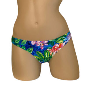 low waist moderate coverage bikini bottoms in tropical floral print front view