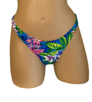 high cut ruched back bikini bottoms in tropic floral print