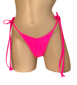 high cut v front cheeky tie side bikini bottoms in hot pink