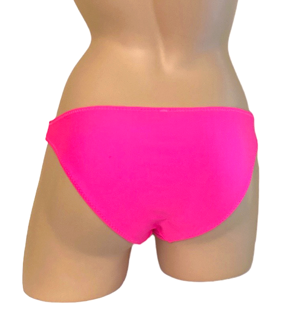 Hot pink low rise moderate coverage bikini bottoms back view