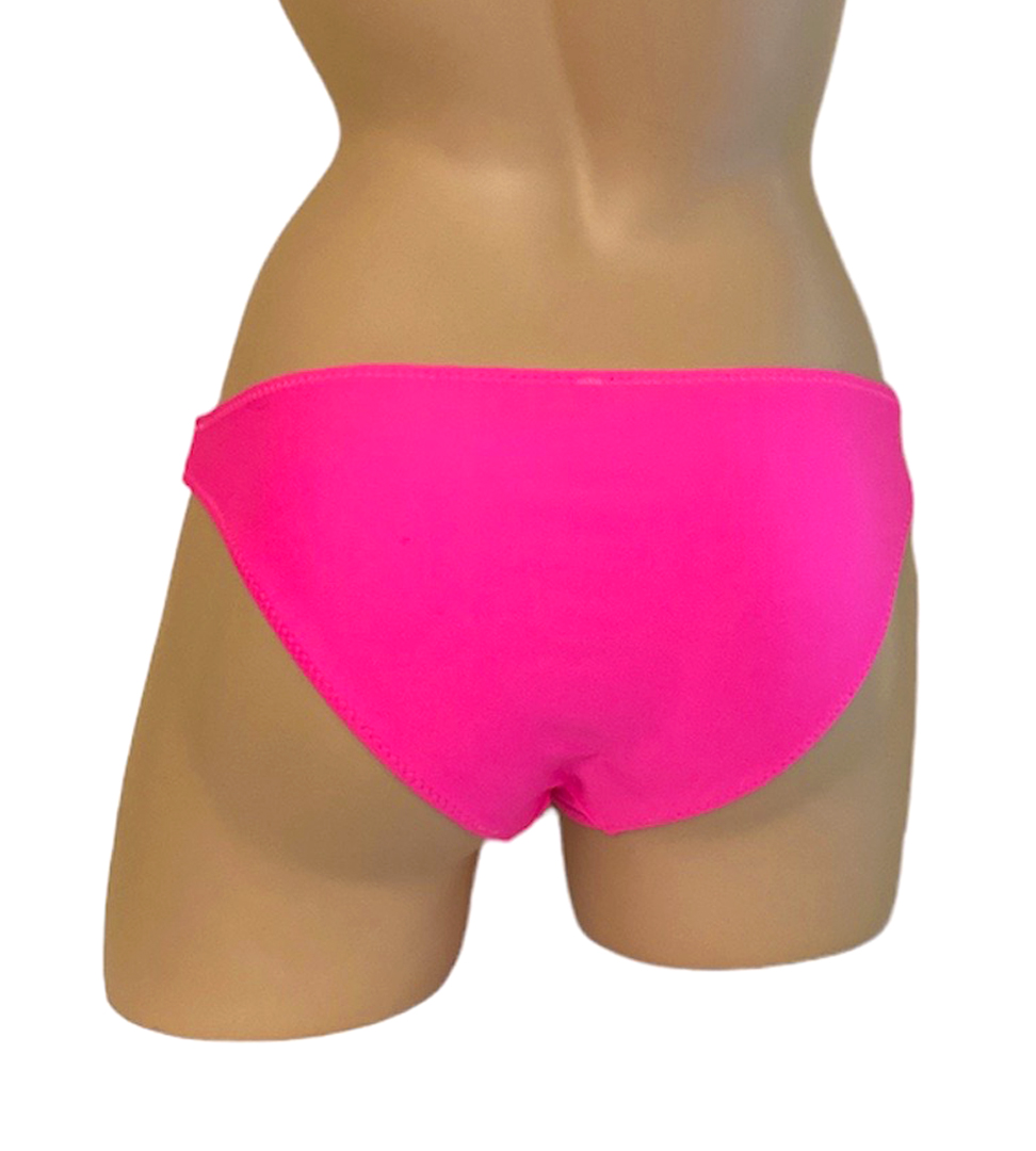 Hot pink low waist moderate coverage bikini bottoms back view