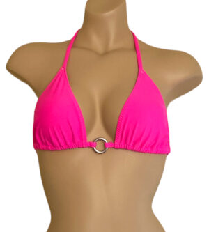 Classic triangle bikini top in hot pink with silver ring at center