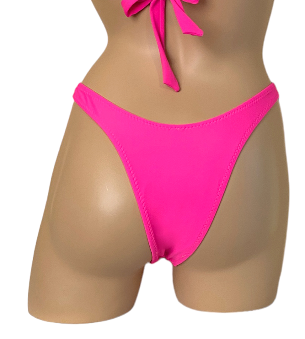 high cut cheeky bikini bottoms in hot pink back view