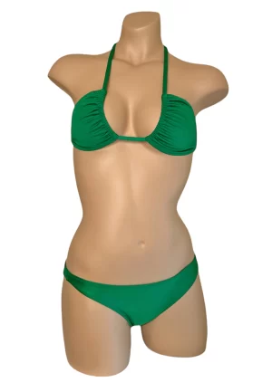 Low cut sporty bikini bottoms and triangle bikini top in kelly green front view