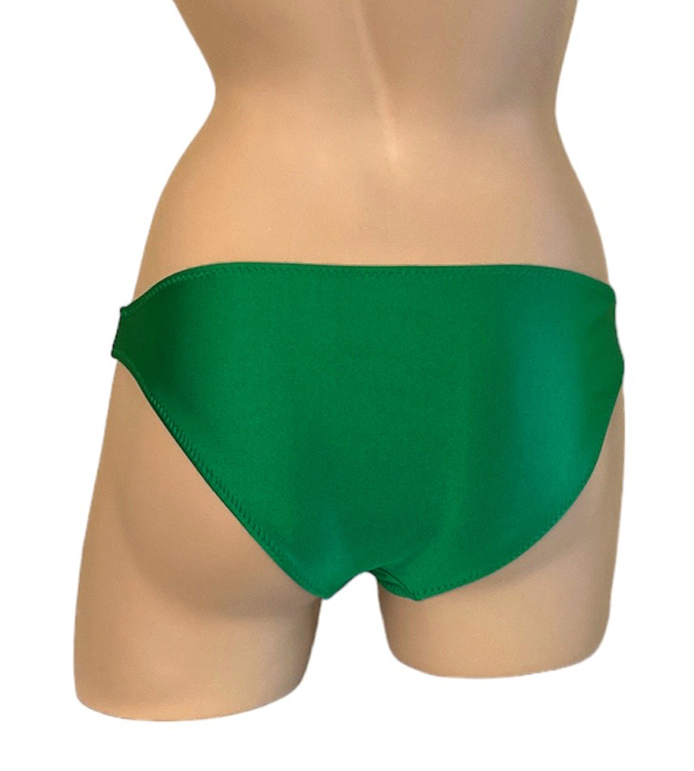 Low rise, moderate coverage bikini bottoms in Kelly green back view
