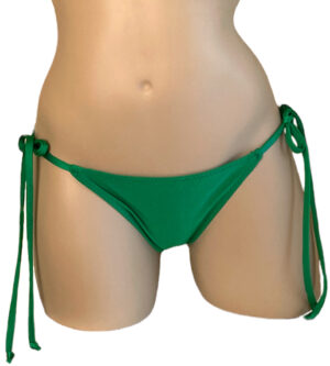 Low waist, tie side, ruched back bikini bottoms in kelly green front view