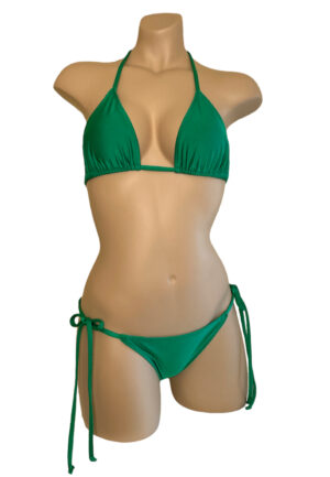 Low waist tie side ruched back bikini bottoms and triangle top in kelly green