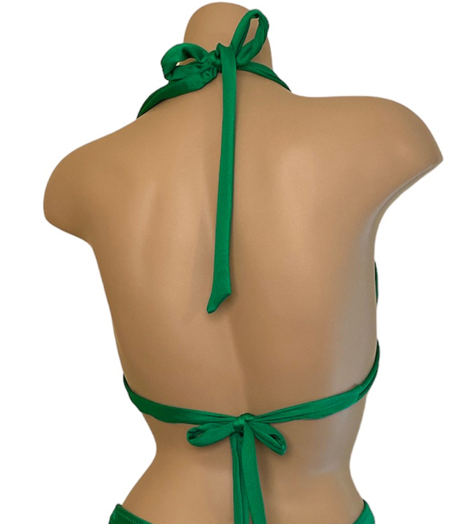 Kelly green double strap halter bikini top back view
