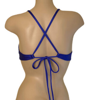 Knotted cross back bikini top in Royal blue back view