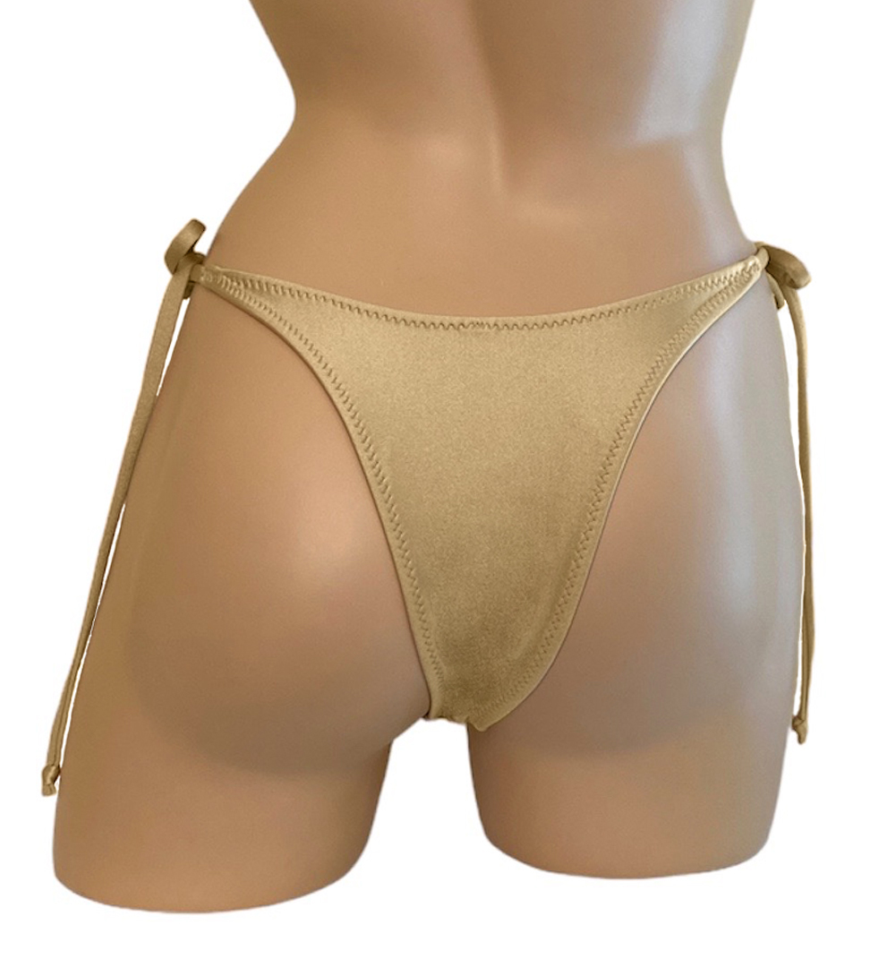 high cut tie side gold bikini bottoms back view