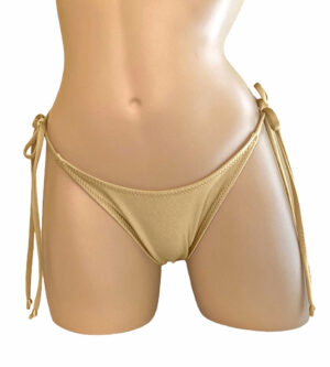 High cut tie side bikini bottoms in gold front view