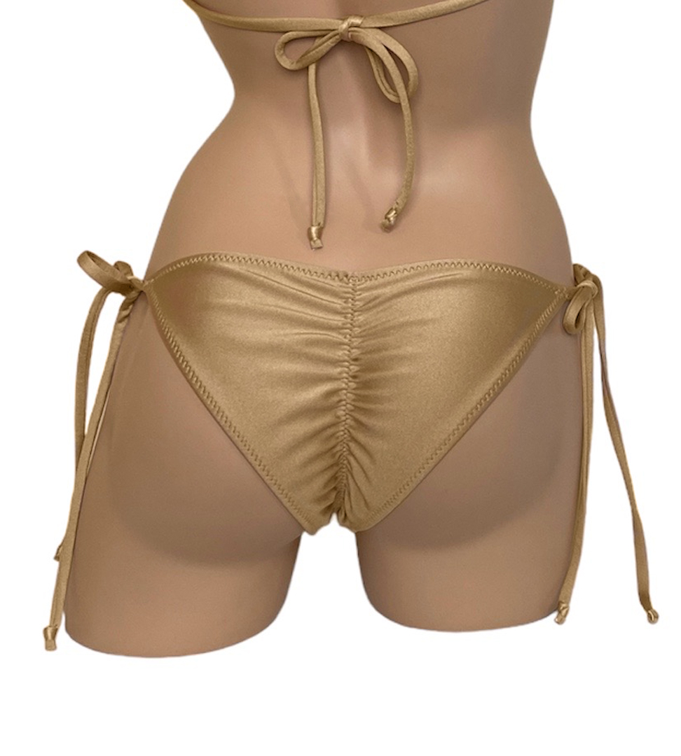Gold low waist tie side bikini bottoms back view