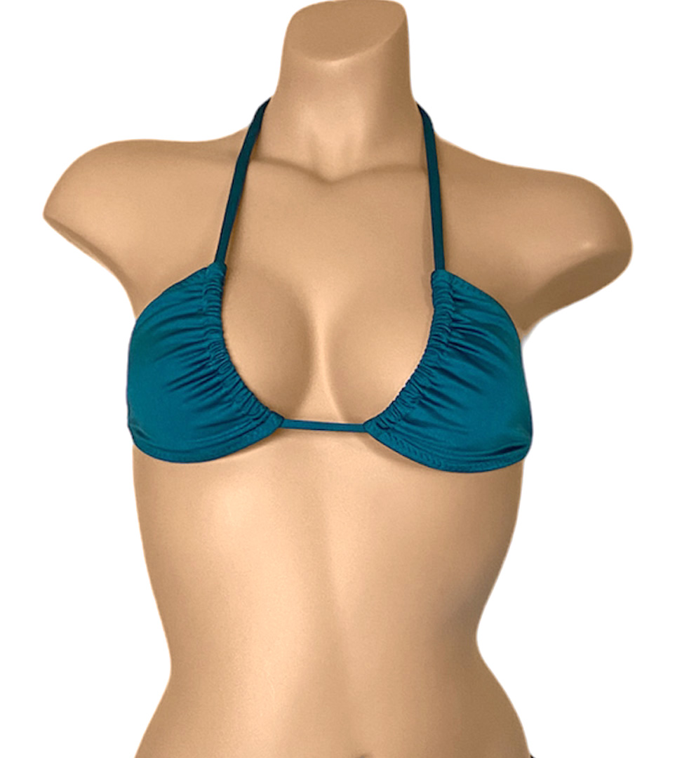 Teal triangle bikini top sideways