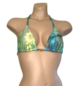 Green floral triangle bikini top with beads