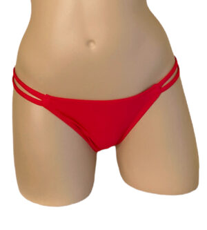 Low waist ruched back double strap sides bikini bottoms in carmino red