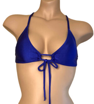 Adjustable, loop front tie, cross back bikni top in Royal blue front view