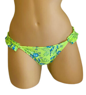 low waist ruffle sides bikini bottoms in tropic lime print