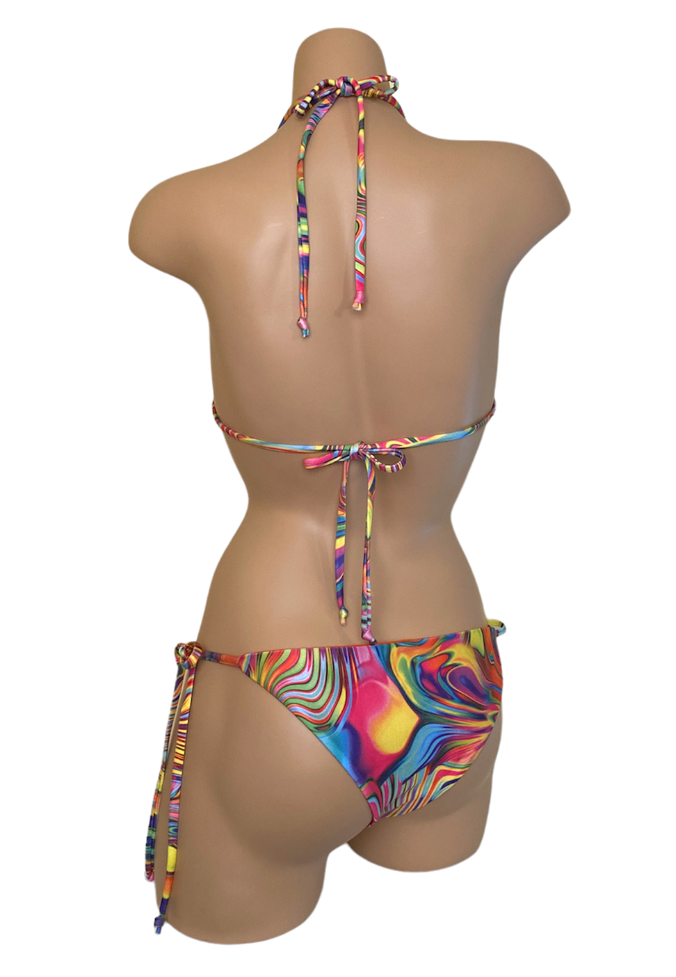Reversible retro vibe pint low waist tie side bikini set back view