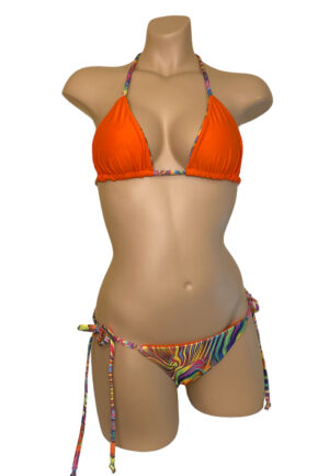 Reversible retro vibe pint low waist tie side bikini set print with solid front view