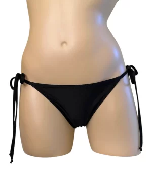 Low waist, tie side, ruched back bikini bottoms in basic black front view