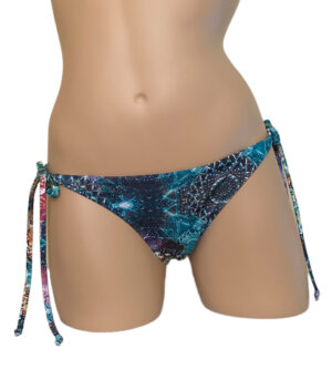 Low waist tie side moderate coverage bikini bottoms in boho print