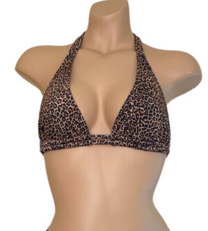 Double strap halter bikini top in cheetah print