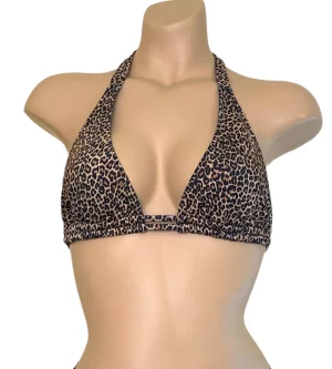 Double strap halter bikini top in cheetah print front view