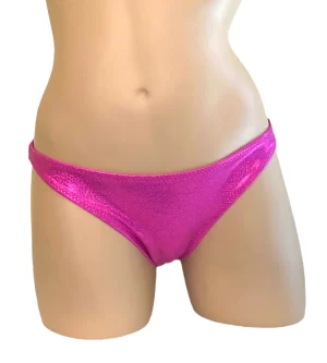 Low waist hip hugging bikini bottoms in glitter pink front view