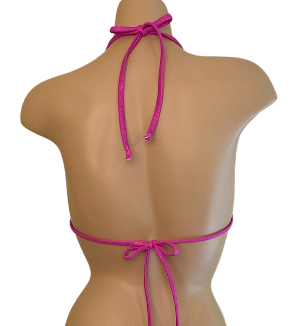 Triangle bikini top in glitter pink back view