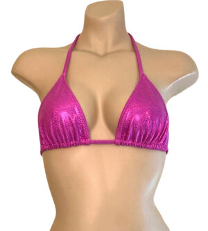 Triangle bikini top in glitter pink front view