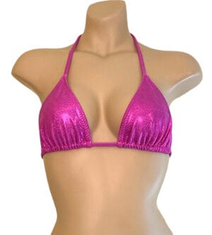 Triangle bikini top in glitter pink front view