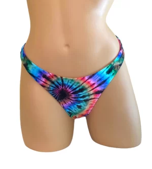 Reversible high cut bikini bottoms in tie dye