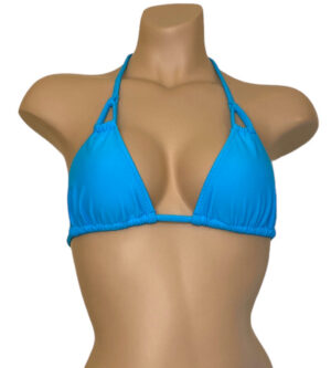 Looped detail triangle bikini top in turquoise