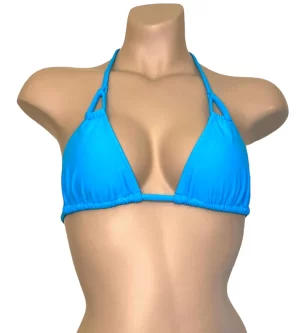 Looped detail triangle bikini top in turquoise front view