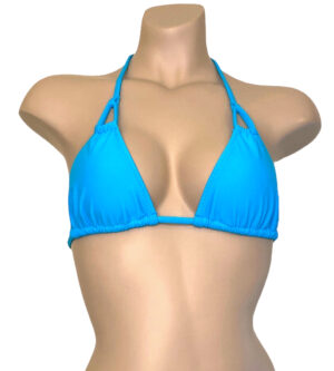 Looped detail triangle bikini top in turquoise front view